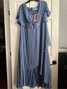 Ever Pretty Dusty Blue Beaded High-Low Chiffon Dress